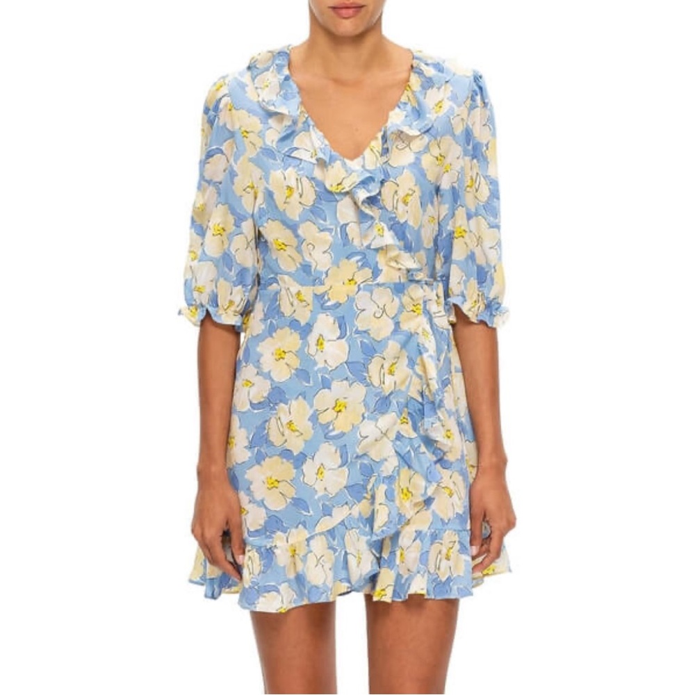 Rixo Nina Azelea Bloom Silk Mini Wrap Dress - Picture 2 of 10